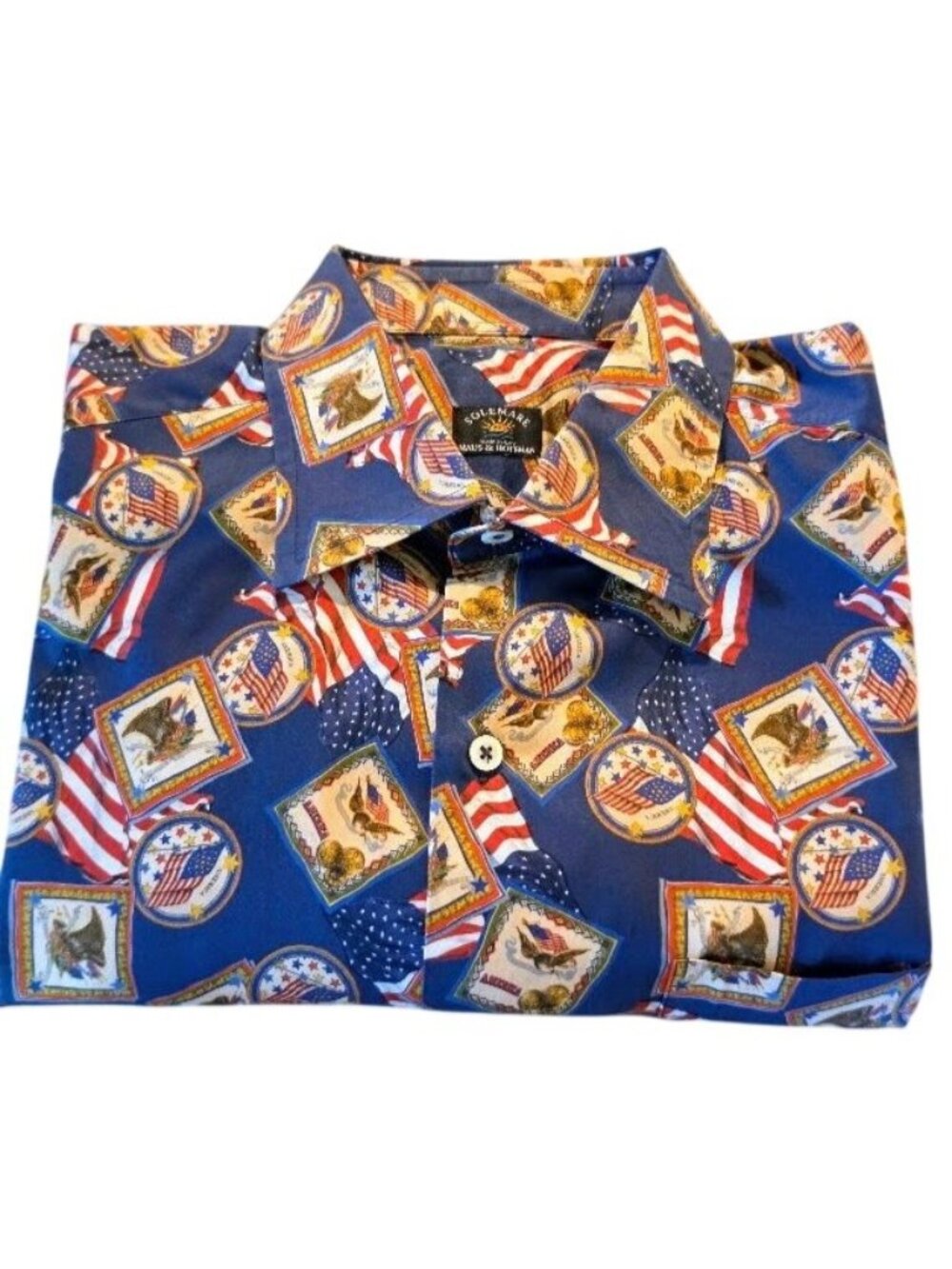 Solemare Maus & Hoffman Shirt Made Italy L American Flag Eagle Patriotic Cotton
